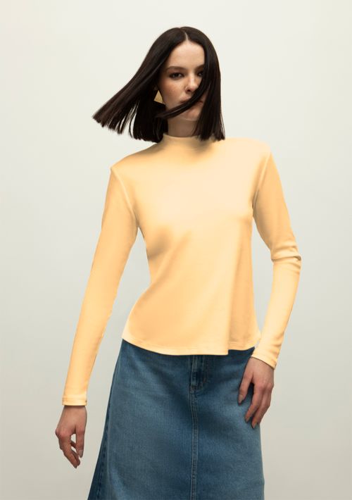 Blusa Iódice Gola Alta Manga Longa Básica Bege