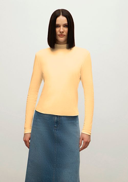 Blusa Iódice Gola Alta Manga Longa Básica Bege
