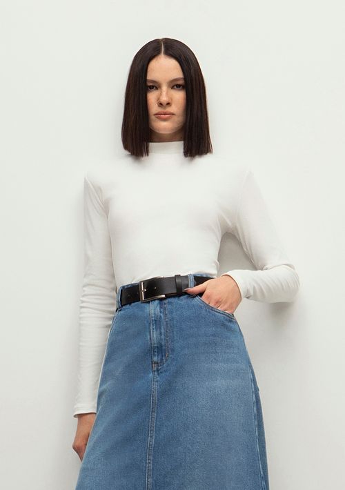 Blusa Iódice Gola Alta Manga Longa Básica Off White