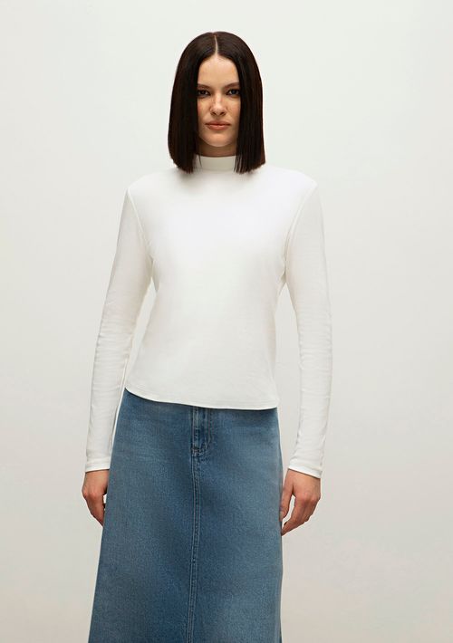 Blusa Iódice Gola Alta Manga Longa Básica Off White