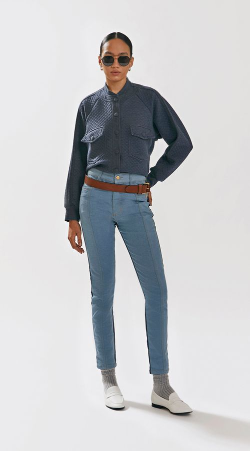 Calca Iódice Skinny Cós Alto Composê De Tecidos Jeans