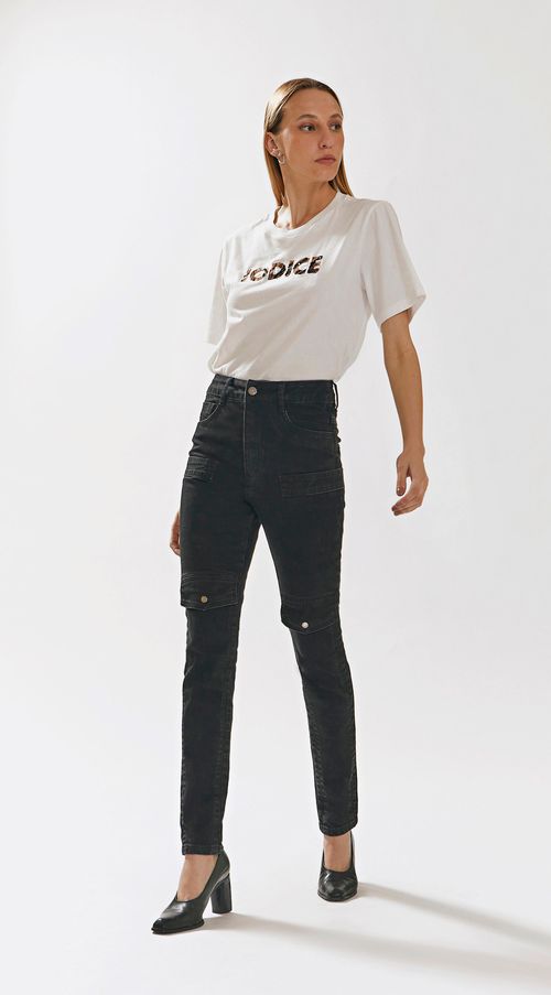 Calca Iódice Skinny Cós Alto Detalhe Bolso Preto