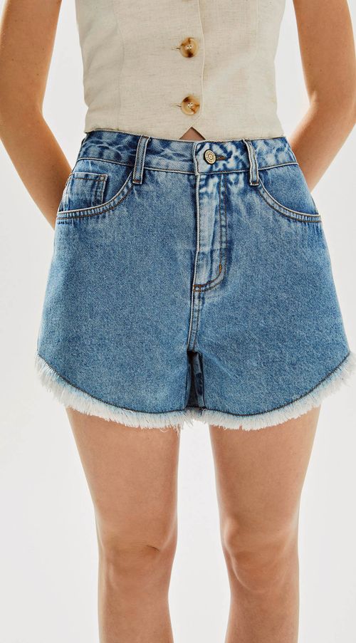 Shorts Iódice Five Pockets Barra Desfiada Jeans
