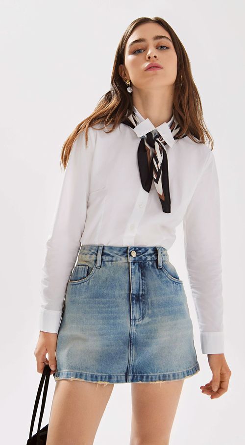 Saia Iódice Curta Five Pockets Bicolor Jeans