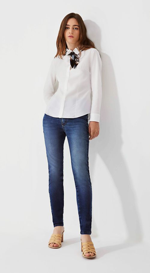 Calca Iódice Skinny Cós Alto Detalhe Bolso Jeans