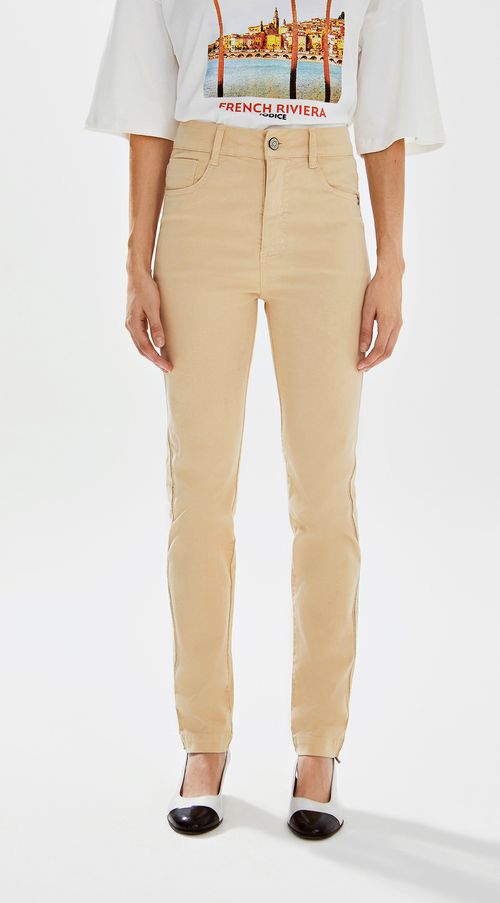 Calca Iódice Skinny Cós Alto Detalhe Lateral Bege