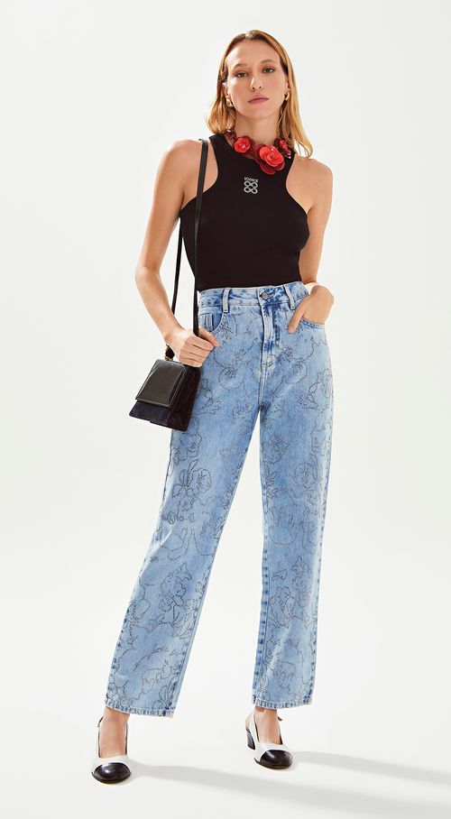 Calca Iódice Reta Cós Intermediário Com Termocolante Jeans
