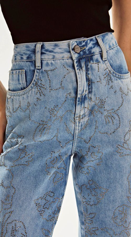 Calca Iódice Reta Cós Intermediário Com Termocolante Jeans