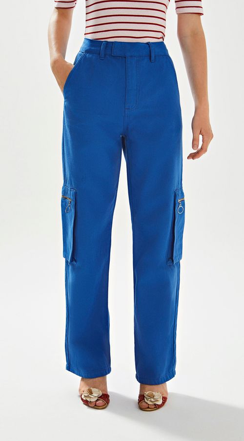 Calca Iódice Wide Cós Alto Bolso Cargo Azul