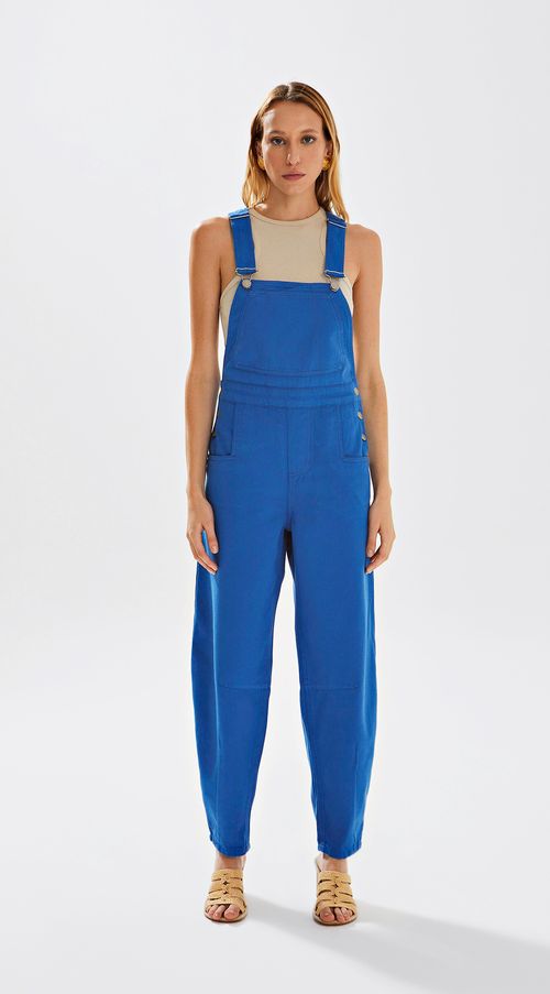 Jardineira Iódice Longa Com Bolso Azul
