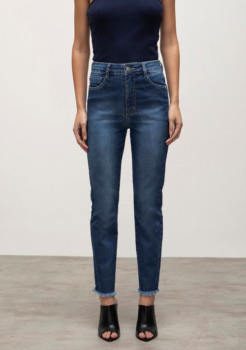 Calca Iódice Cigarrete Cós Alto Barra A Fio Jeans