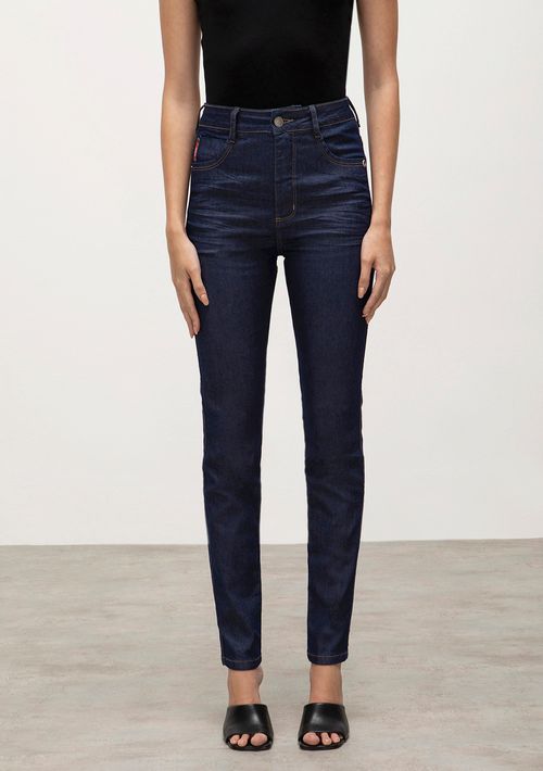 Calca Iódice Skinny Cós Alto Detalhe Pesponto Jeans