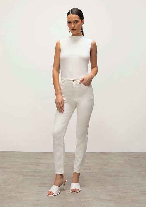 Calca Iódice Cigarrete Cós Alto Tradicional Off White