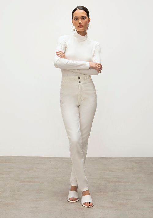 Calca Iódice Skinny Cós Super Alto Detalhe Cós Off White