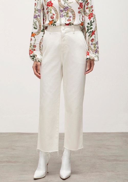 Calca Iódice Reta Cós Alto Com Pence Off White