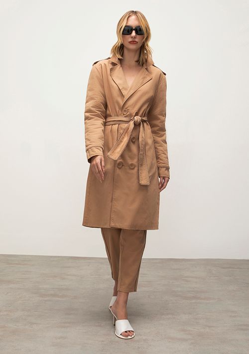 Trench Iódice Coat Com Transpasse Bege