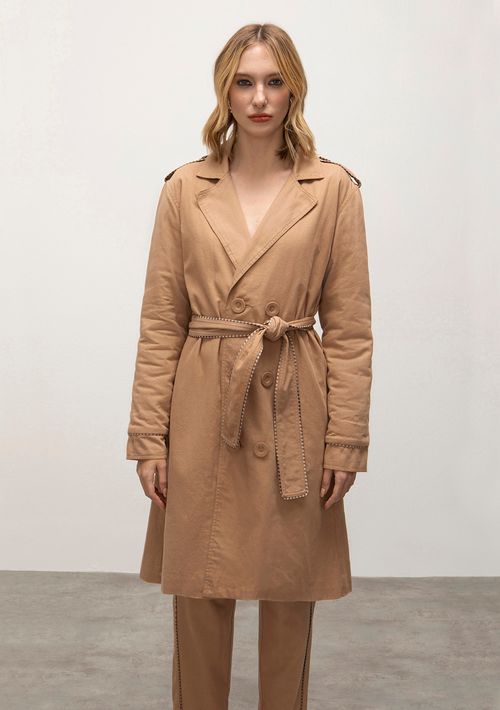 Trench Iódice Coat Com Transpasse Bege