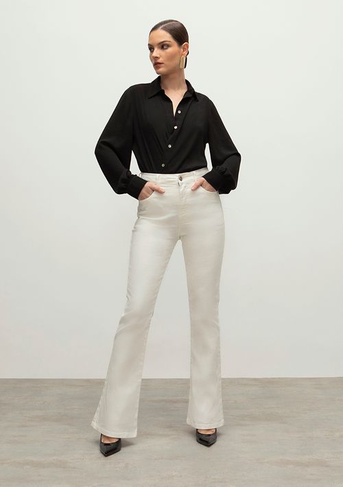 Calca Iódice Boot Cut Cós Alto Detalhe Cós Off White