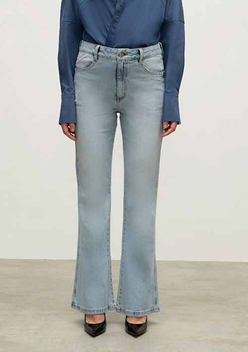 Calca Iódice Boot Cut Cós Alto Detalhe Lateral Jeans