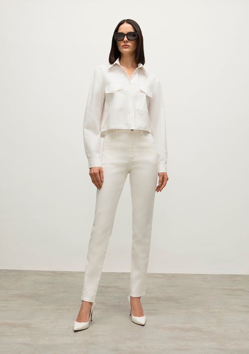 Calca Iódice Skinny Cós Alto Detalhe Bolso Relogio Off White