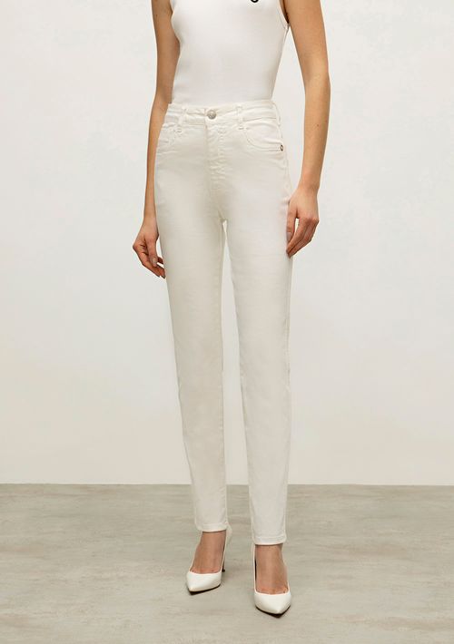 Calca Iódice Skinny Cós Alto Detalhe Bolso Relogio Off White