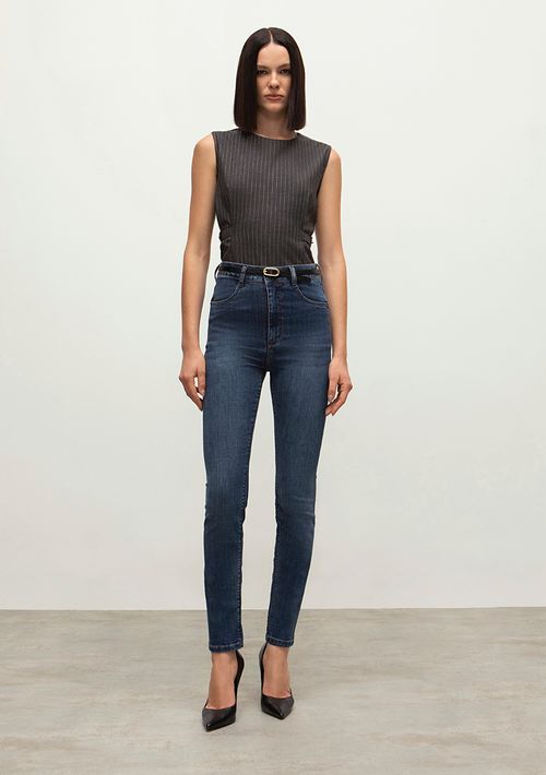 Calca Iódice Skinny Cós Alto Com Pence Jeans
