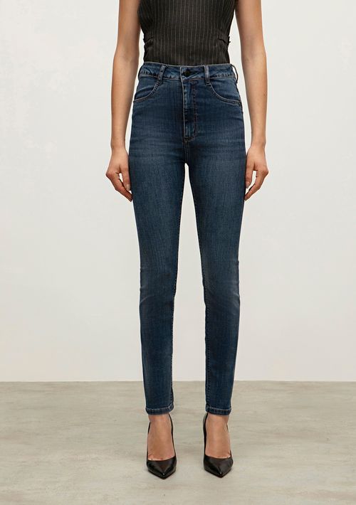 Calca Iódice Skinny Cós Alto Com Pence Jeans