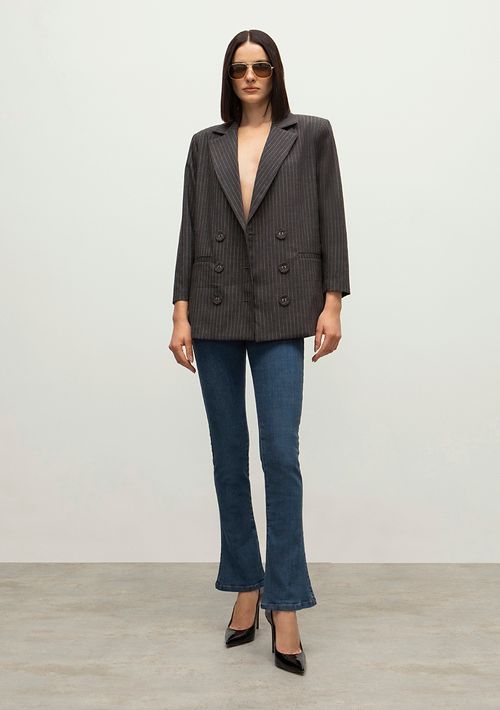 Calca Iódice Skinny Flare Cós Alto Abertura Barra Jeans