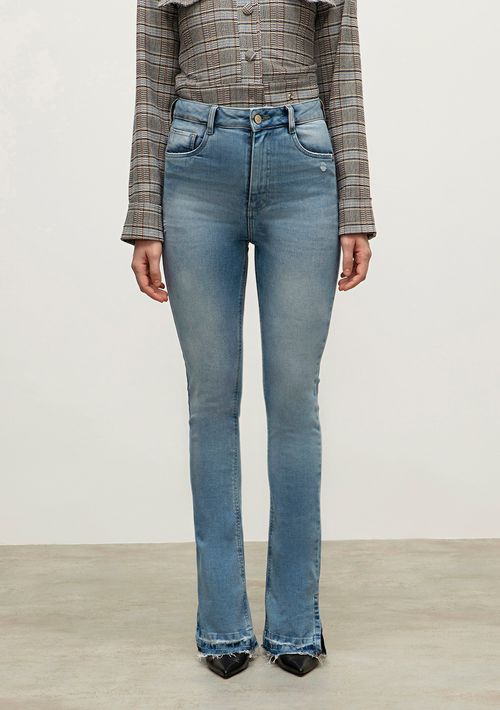 Calca Iódice Slim Cós Alto Barra Desfiada Jeans