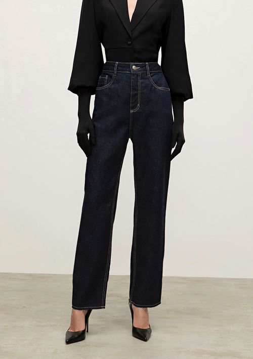 Calca Iódice Reta Cós Alto Com Pence Jeans