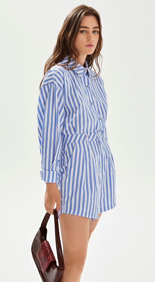 Shorts Iódice Reto Com Pregas Azul
