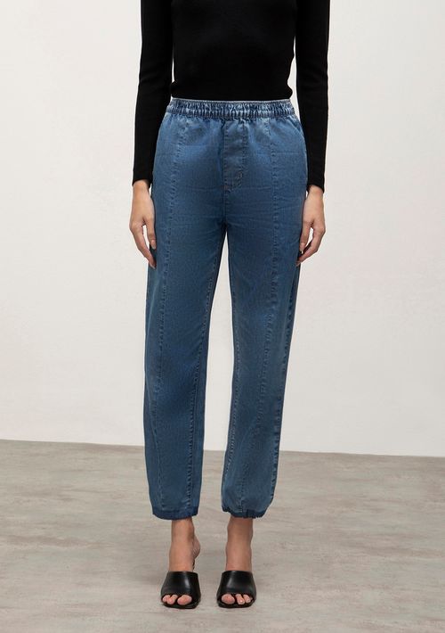 Calca Iódice Reta Cós Intermediário Com Elástico Jeans