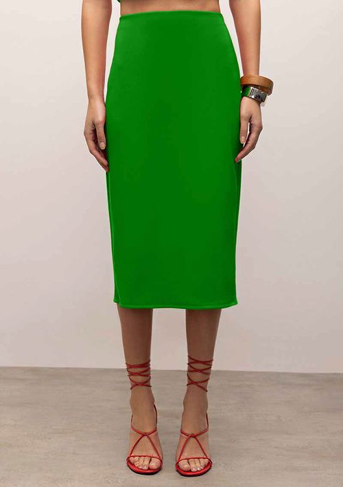 Saia Iódice Midi Justa Com Fenda Verde