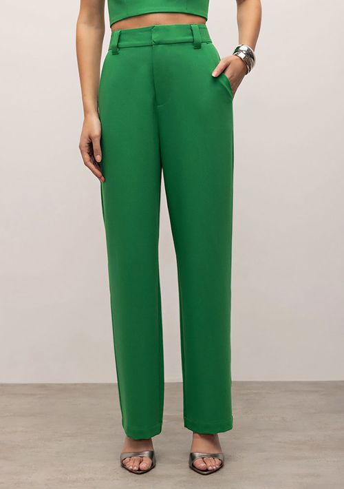 Calça Iódice Reta Cós Alto Com Pence Verde