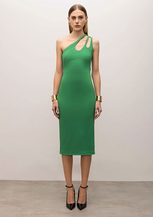 Vestido Iódice Midi Ombro Só Abertura Decote Verde