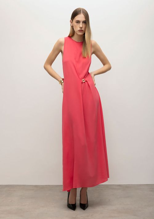 Vestido Iódice Midi Decote Redondo Detalhe Frente Rosa