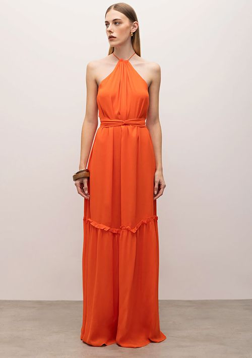 Vestido Iódice Solto Cava Francesa Sem Manga Longo Laranja