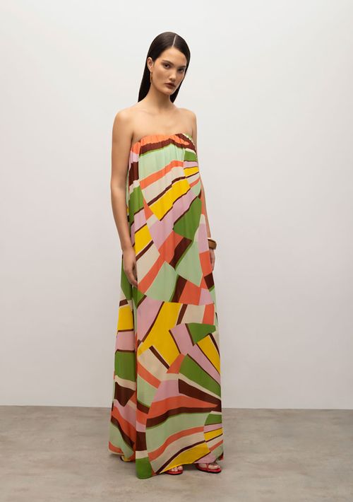 Vestido Iódice Longo Tomara Que Caia Com Faixa Verde