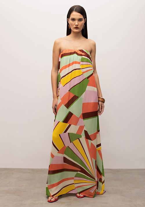 Vestido Iódice Longo Tomara Que Caia Com Faixa Verde