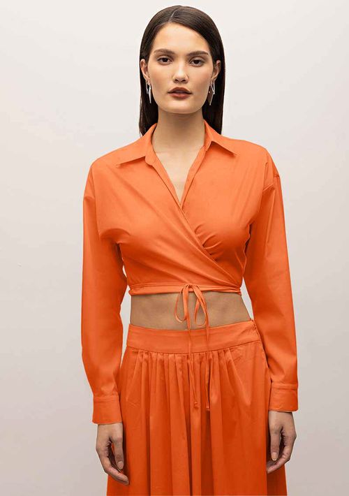 Camisa Iódice Manga Longa Com Amarração Laranja