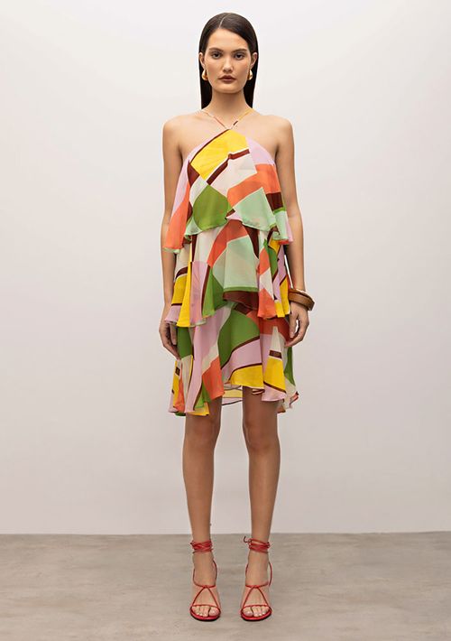 Vestido Iódice Curto Cava Francesa Com Babado Verde