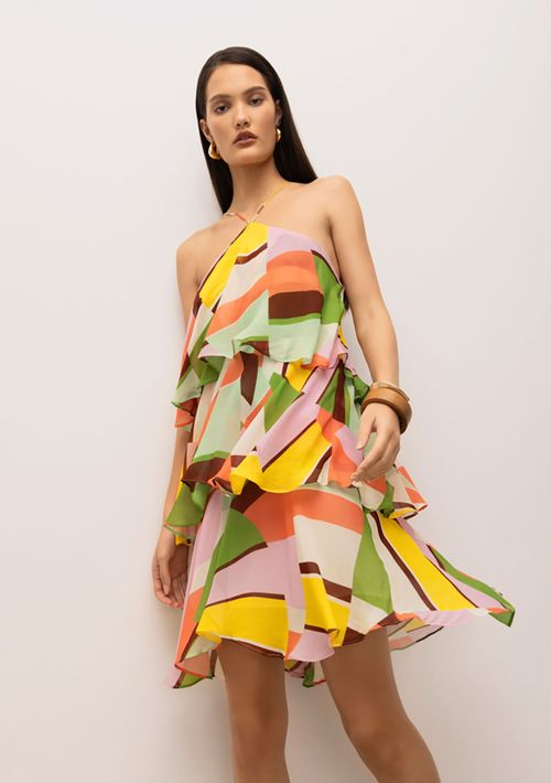 Vestido Iódice Curto Cava Francesa Com Babado Verde