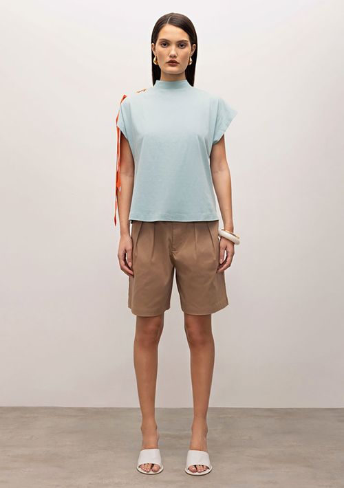 Shorts Iódice Alfaiataria Com Pregas Marrom