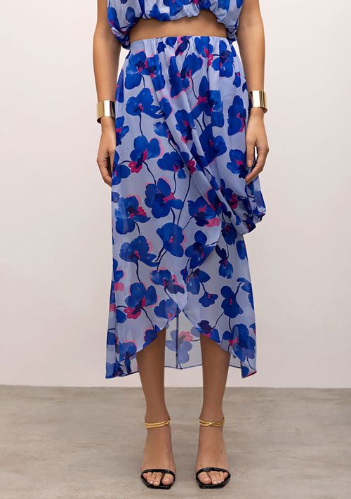 Saia Iódice Mini Reta Com Transpasse Azul