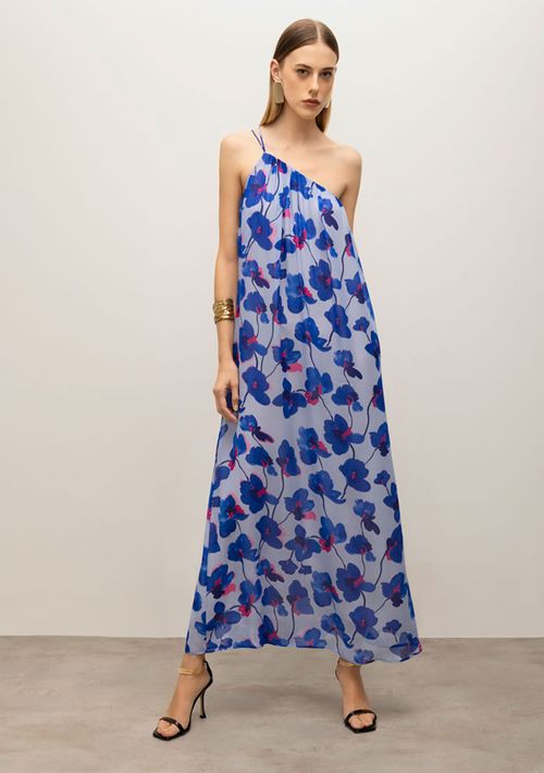 Vestido Iódice Longo Ombro Só Com Faixa Azul