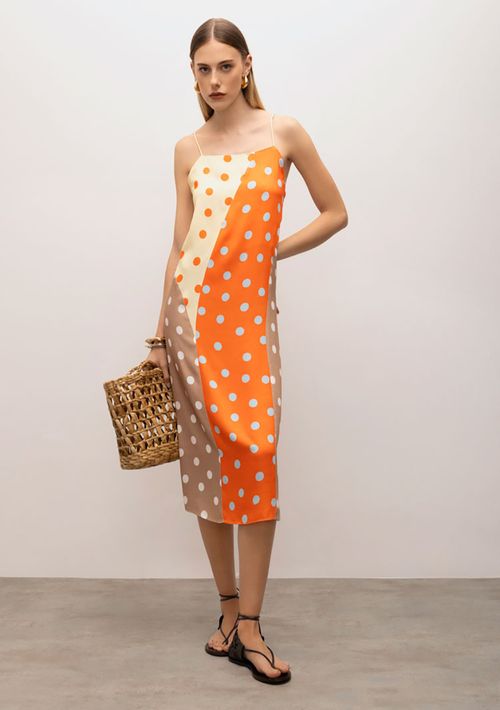 Vestido Iódice Midi Decote Reto Com Recorte Marrom
