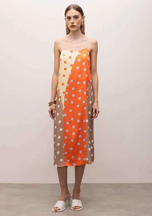 Vestido Iódice Midi Decote Reto Com Recorte Marrom