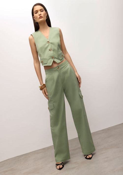 Calça Iódice Cargo Cós Intermediário Com Bolso Verde