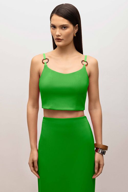 Top Iódice Cropped Alça Detalhe Alça Verde