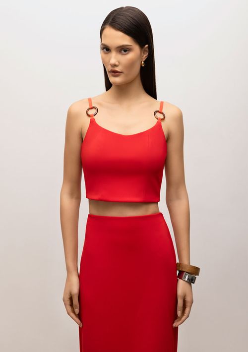 Top Iódice Cropped Alça Detalhe Alça Vermelho